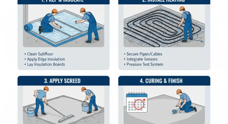 screeding over underfloor heating Melbourne