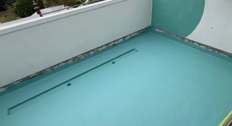 Liquid membrane waterproofing applied on residential balcony floor