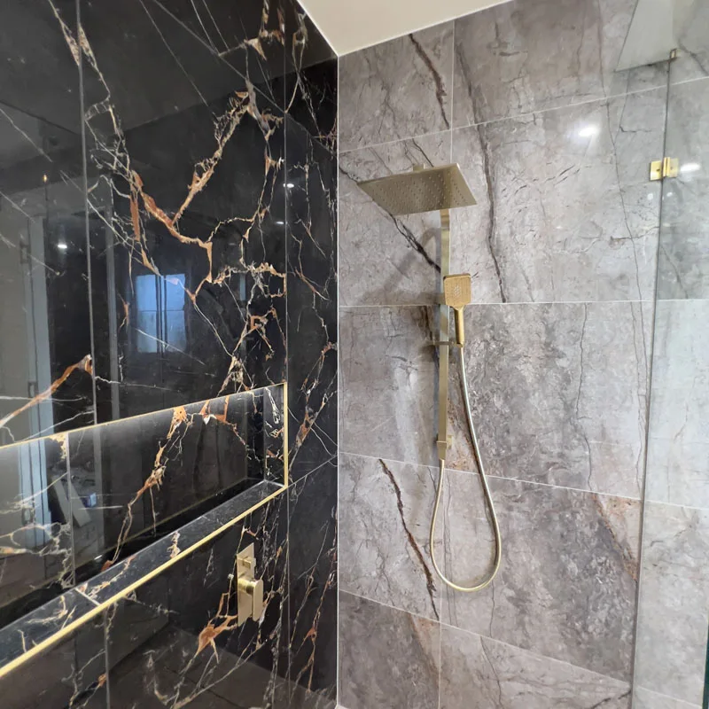 black marble shower tiling melbourne renovation
