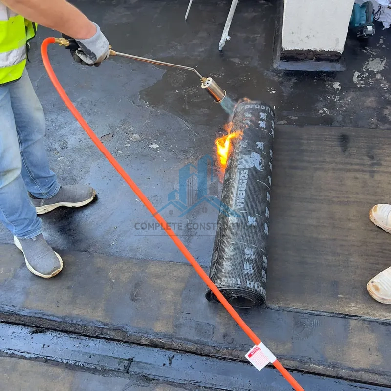Torch-on waterproofing membrane installation