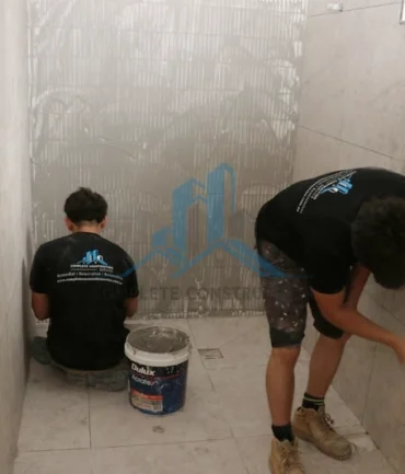 Bathroom grouting in progress in Melbourne