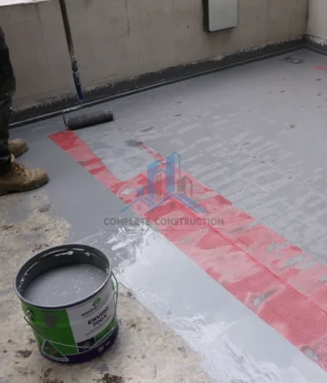 Waterproofing membrane applied over balcony reinforcement
