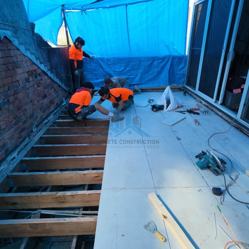 Balcony substrate replacement over exposed timber framing