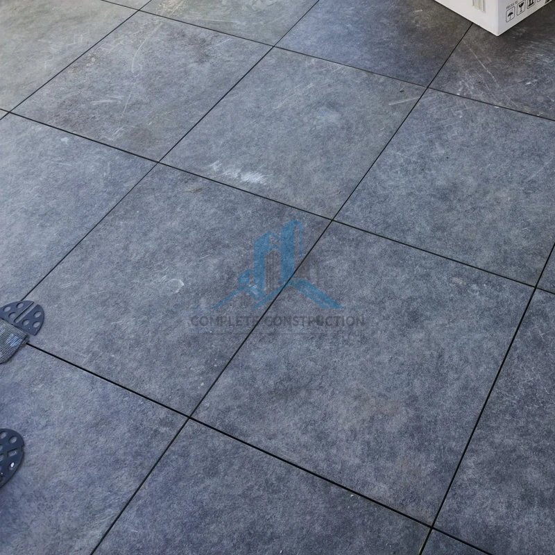 Close-up of finished terrace paving pattern