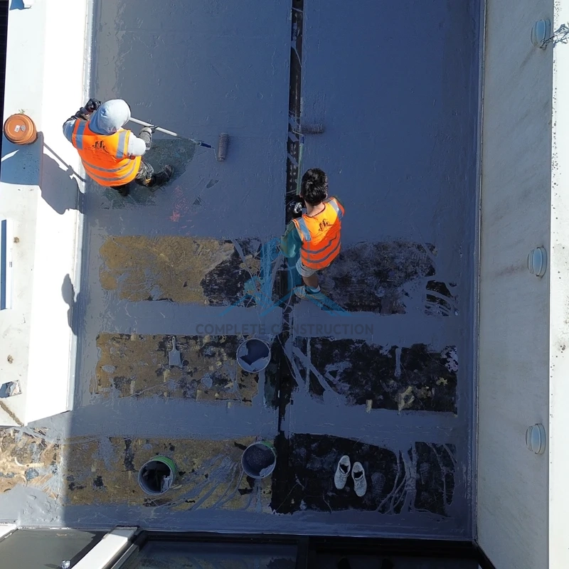 Applying polyurethane waterproofing membrane across terrace